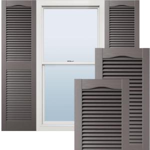 Ekena Millwork Lifetime Vinyl LL1S14X05500MS Standard Cathedral Top Center Mullion, Open Louver Vinyl Shutters, w/Installation Shutter-Lok's & Matching Screws (Per Pair), 14.5"W x 55"H, Musket Brown