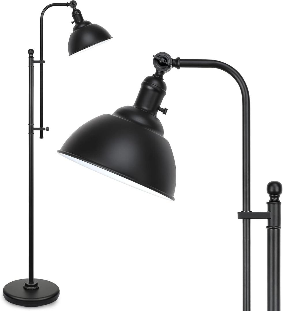 Coucrek Industrial Floor Lamp, 3 Color Temperature Rustic Lamps in Aged Bronze, Adjustable Height & Head Standing Reading Lights for Bedroom (Matte Black)