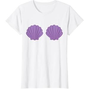 Mermaid Purple Seashell Bra Cartoon Graphic TShirt, Size: M