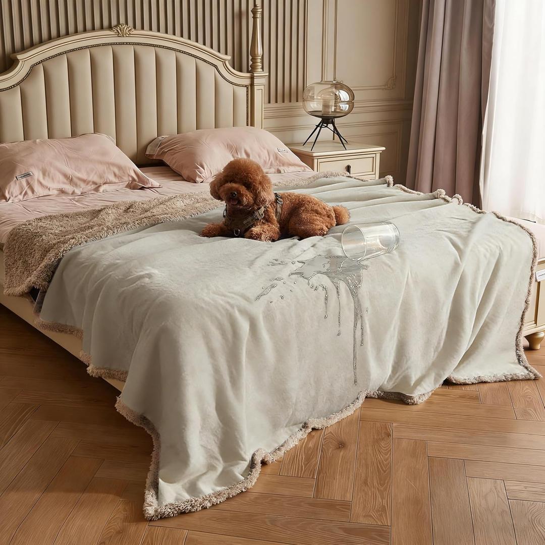 Kritter Planet Large Waterproof Bed Blanket for Intimacy, King Size Love Couples Bed Cover Leakproof, Reversible Protector Furniture Couch Cover for Dogs Pets, Washable, Stain Proof, Hair Resistant (90"x80", Camel/Taupe)