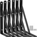 6 Pack L10 x H 8" Black Heavy Duty Shelf Brackets with Screws Metal Shelf Brackets Shelf Support Angle Brackets for Shelves L Brackets Heavy Duty Floating Shelf
