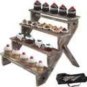J JACKCUBE DESIGN Rustic Wood Display Stand, 4 Tier Cupcake Stand Stair Shelf, Portable Display Riser, Included Bag for Storage, Decorative Dessert Stand - MK578A