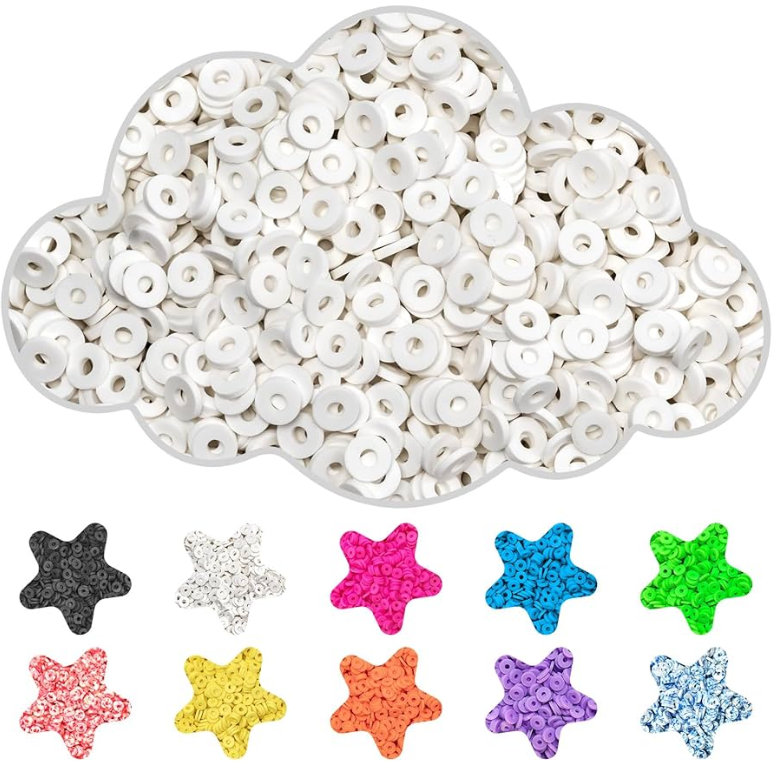 Clay Beads, 3000Pcs White Clay Heishi Beads for Bracelets Making, Flat Round Polymer Heishi Beads for DIY Jewelry Making（Bagged)