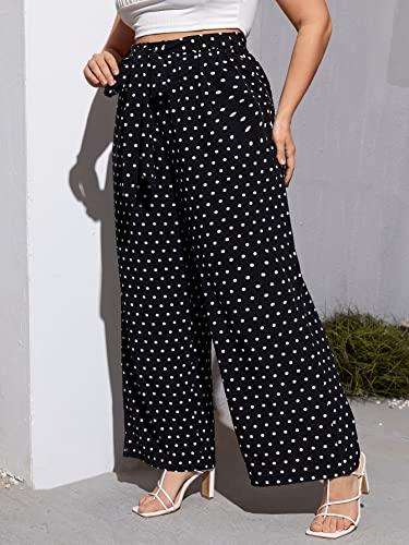 EVLTN Plus Size Pants Women Plus Polka Dot Belted Wide Leg Pants Plus Size Pants Women (Color : Black, Size : XX-Large)