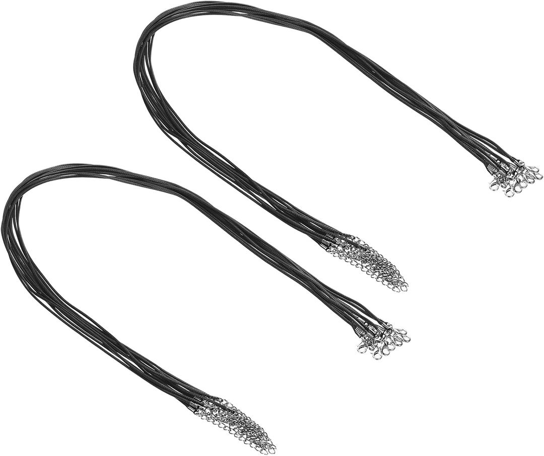 PATIKIL 24" Necklace Cord, 20 Pcs Waxed Bracelet String 1.5mm Thickness Necklace Ropes Bulk with Clasp for Pendants Bracelets Jewelry Making DIY Craft, Black