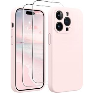 AOTESIER Magnetic for iPhone 14 Pro Case, Upgraded [Camera Protection] [Compatible with MagSafe] Food Grade Silicone Phone Case with [2 Screen Protectors], 6.1 inch, Chalk Pink