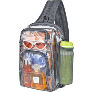 Busiuw Clear Backpack Stadium Approved Sling Bag with Adjustable Reinforced Straps, 3 in 1 Crossbody Bag for Festivals and Games (Grey)