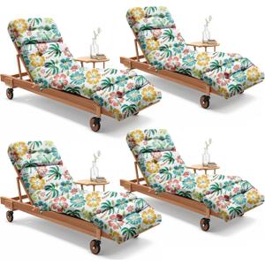 4 Pack Outdoor Chaise Lounge Chair Cushion 75.1 x 22.8 x 4.7 Inches 100% Waterproof Replacement Cotton Patio Pool Lounge Chair Cushion for Outdoor Furniture with Ties, Green Coconut Tree