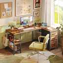 PRAISUN 47.2'' L Shaped Office Desk with Power Outlets and 3 Drawers