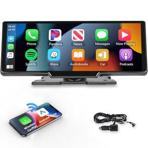 Podofo 10.26" Touchscreen Wireless Carplay Portable Car Stereo Android Auto, Car Play Navigation, Voice Control, Bluetooth/AUX/FM, Car Radio Receiver