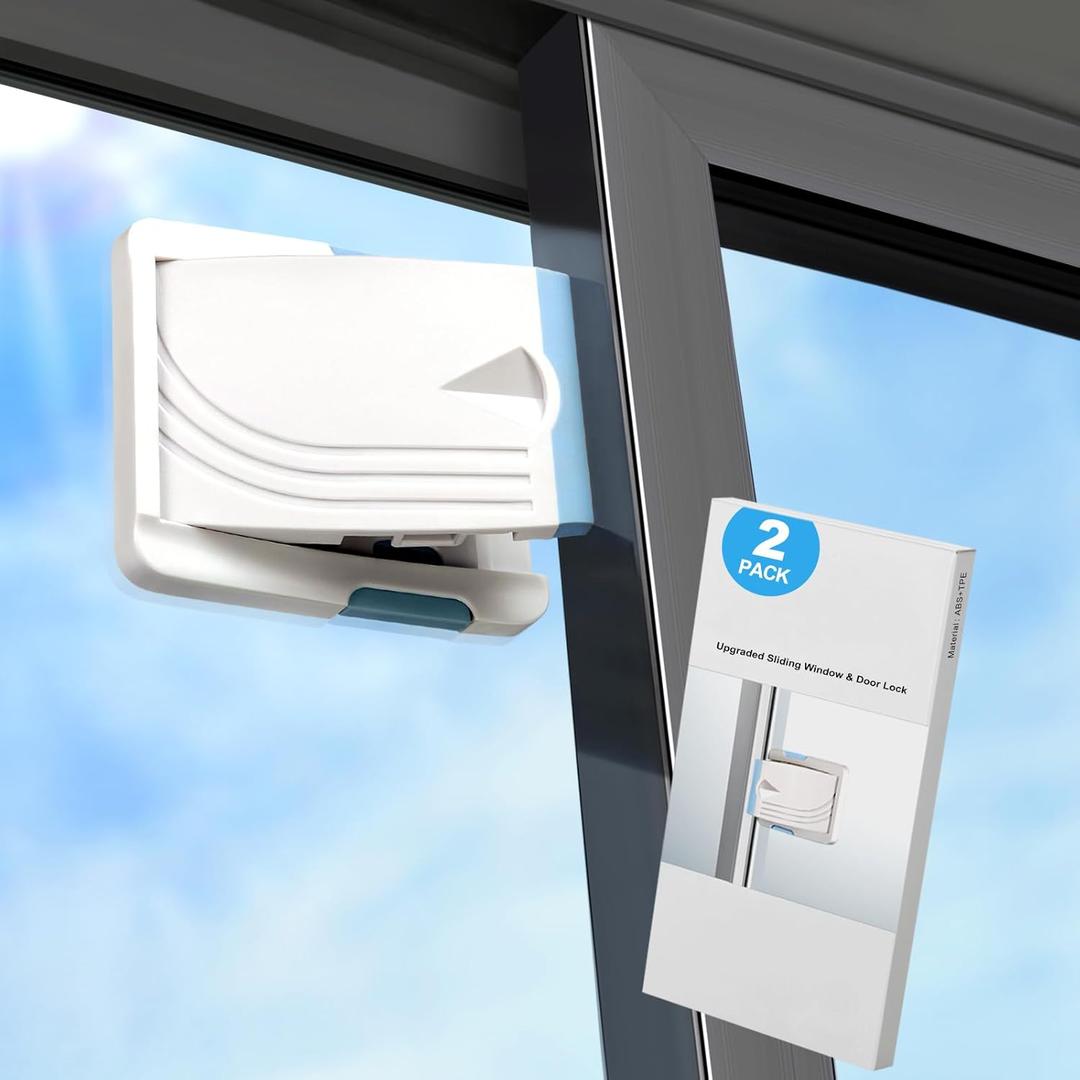 STERGDE Sliding Door Lock 2 Pack, Prevent children from opening sliding doors, sliding door baby proof, Easy To Install, For Sliding Glass Doors, Sliding Windows, Sliding Closets, EtcBlue