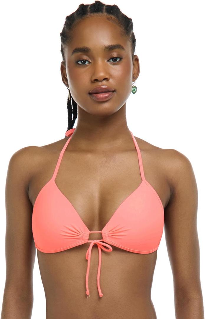Body Glove Smoothies Baby Love Solid Molded Cup Triangle Push Up Bikini Top Swimsuit (Small, Coral)