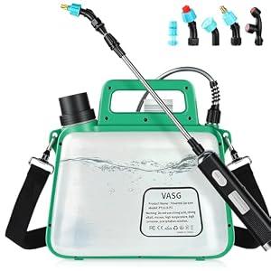 Battery Powered Sprayer 2 Gallon, 7.4V Foldable Electric Pump Sprayer, Weed Sprayer with Waterproof Rechargeable Handle, 5 Mist Nozzles, Retractable Wand, Adjustable Strap for Lawn, Garden, Yard. Lid is missing