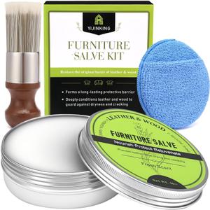 Furniture Salve for Leather & Wood - Polish, Restore & Protect, Vinyl & Wood Surfaces | Leather Conditioner & Repair Salve with Applicator Brush | All-in-One Furniture Polish & Moisturizer 4oz