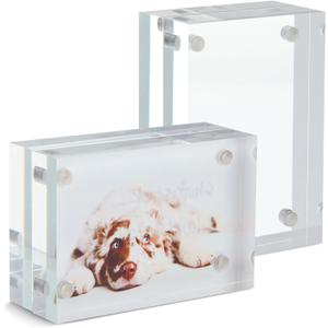 Juvale Magnetic Acrylic Picture Frame - 3 x 2 x 1.2 in Wallet-Size, Clear Polished - Mini Photo Frames Set of 2 for Tabletop & Desktop Photo Display