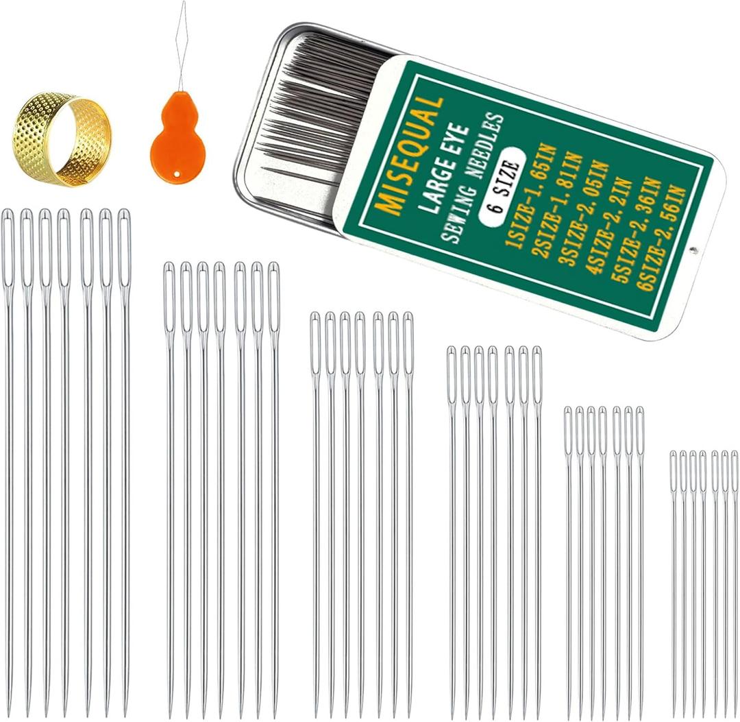 10 x Misequal 42 Pcs Large Eye Sewing Needles, 6 Sizes Stainless Steel Sewing Sharp Needles with Threader for Embroidery Thread Needle and Hand Sewing Art Crafts (Silver, 42PCS)