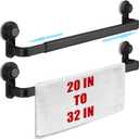 Gisafai 2 Pcs Extendable Suction Cup Towel Bar for Bathroom 20-32 Inches Towel Rack Shower Hanger Rod with Stickers Adjustable Long Holder for Glass Shower Door Wall Bath Kitchen(Matte Black)