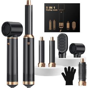 5 in ONE Hair Dryer Brush, Blow Dryer Curling Wand Hair Styling Tools Set, Ionic Hot Air Brush Round Brush Blow Dryer, Left&Right Styler 100-120V