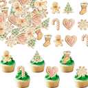 4 x Ephlyn 60Pcs Merry Christmas Cupcake Toppers Edible Rice Paper Round Christmas Gingerbread Man Cake Topper Decorations Women Men Birthday Party Anniversary Decorations Supplies (Brown)