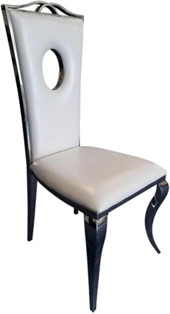 Benjara Nick Dining Chair Set of 2, Faux Leather, Foam Cushions, Silver Frame, White and Chrome Benjara Nick Dining Chair Set of 2, Faux Leather, Foam Cushions, Silver Frame, White and Chrome