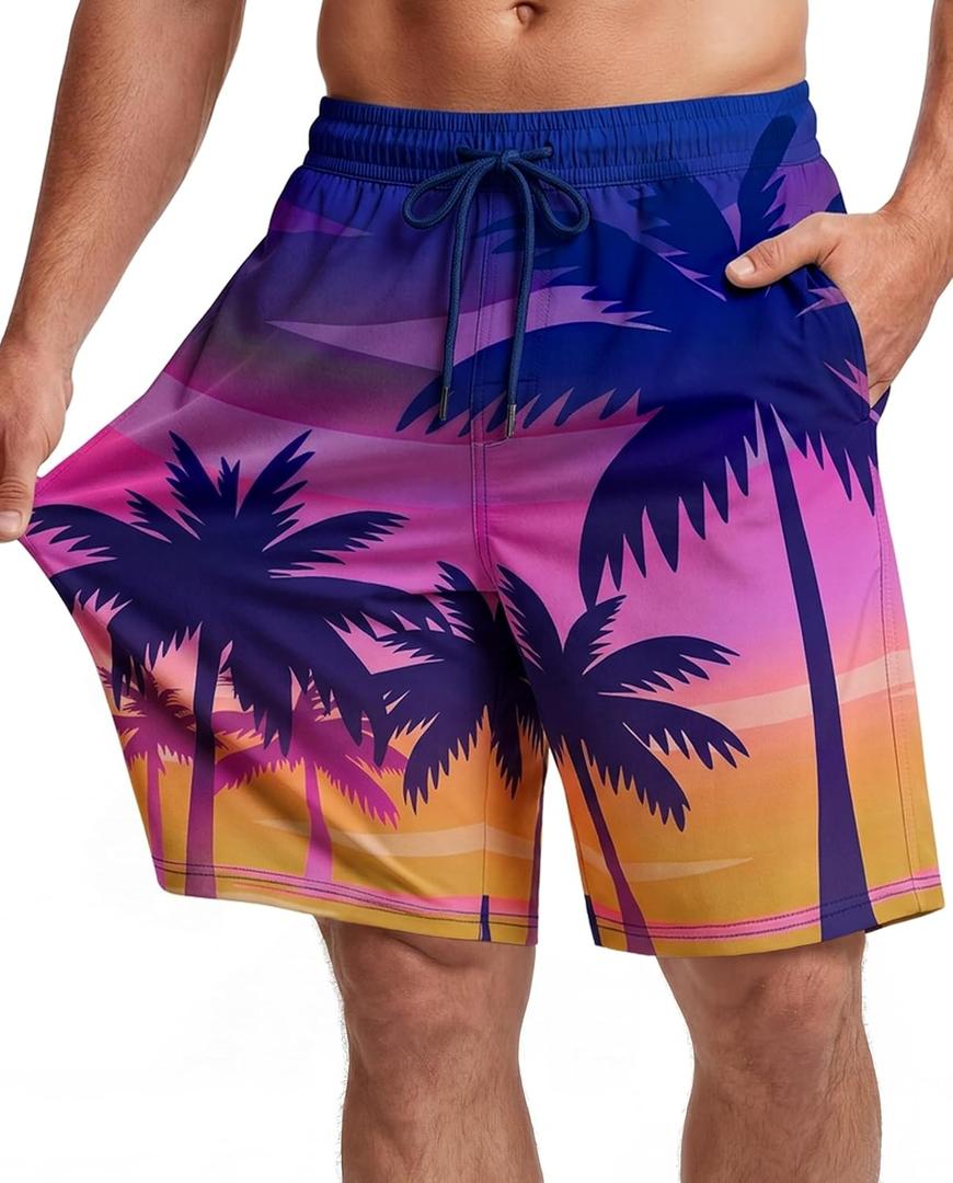 Men Swim Trunks 9 Inch with Mesh Lining Breathable Quick Dry Drawstring Pockets for Summer Beach Pool Board (Purple, M)