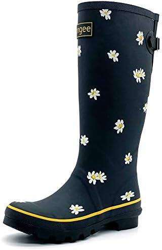 Rongee Rain Boots for Women Waterproof Garden Outdoor Mud Boots Printed with Adjustable Buckle, Size 10