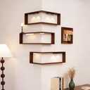 Corner Shelf Set of 3, Wall Mounted Floating Corner Shelves, Space Saving Storage Rack for Bedroom Living Room, Display Collectibles Blind Box Lego, Walnut Brown