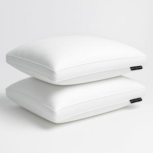 Hotel Grand Goose Feather Down Fiber Bed Pillows King Size Set of 2, 100% Cotton Cover, Medium Firm Hotel Collection Gusseted Pillows for Back, Stomach or Side Sleepers, 18"x34", White