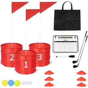 3 Holes-Outdoor Backyard Golf Game Set,Outdoor Yard Golf Chipping Game with 2 Clubs,Ball and Flag,Fun for All Crowd, Perfect for Beach,Park,Lawn and Camping