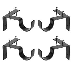 4Pack Easy No Drill Curtain Rod Holder, Curtain Rod Holders Single Hook Right Into Window Frame Decor, Suitable for 1.18 Inch Curtain Rod