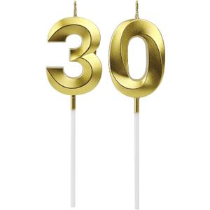 30th Birthday Candles for Cake, Number Candles Decoration, Gold Birthday Cake Toppers for Men Women Anniversary Celebration (30th, Gold)