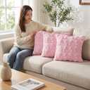 Pink Bow Pillow Covers 18x18 Inch Set of 3 Cute Bowknot Throw Pillow Cover Soft Plush Cushion Covers Aesthetic Pillowcase for Coquette Room Decor