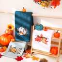 3 Pcs Fall Thanksgiving Hand Towels Embroidered Pumpkin Maple Leaf Bathroom Towels for Fall Bathroom Kitchen Decor Thanksgiving Gift, 29.5 x 13.8 Inch(Dark Blue, Light Blue, White)