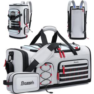 Bosstin Gym Bag for Men & Women, 45L Travel Duffle Sports Duffel Bag Gym Weekender Overnight Backpack with Shoe Compartment (Grey)