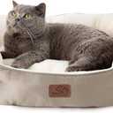 Bedsure Dog Beds for Small Dogs - Round Cat Beds for Indoor Cats, Washable Pet Bed for Puppy and Kitten with Slip-Resistant Bottom, 25 Inches, Taupe (25.0"L x 21.0"W x 8.0"Th, Camel)
