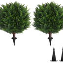 22''T Artificial Cedar Topiary Ball Tree 2 Pack, Outdoors Artificial Shrubs Faux Plants Uv Rated Perfect for Outdoor, Indoor - Easy to Install.