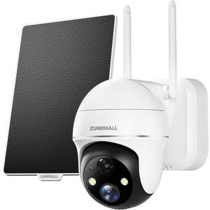 ZUMIMALL Solar Security Cameras Wireless Outdoor, 360 View Outdoor Camera Wireless Solar Powered,2.4G WiFi2K/3MP Color Night Vision,2-Way Talk, PIR Motion Alert, Cloud Storage, Work with Alexa