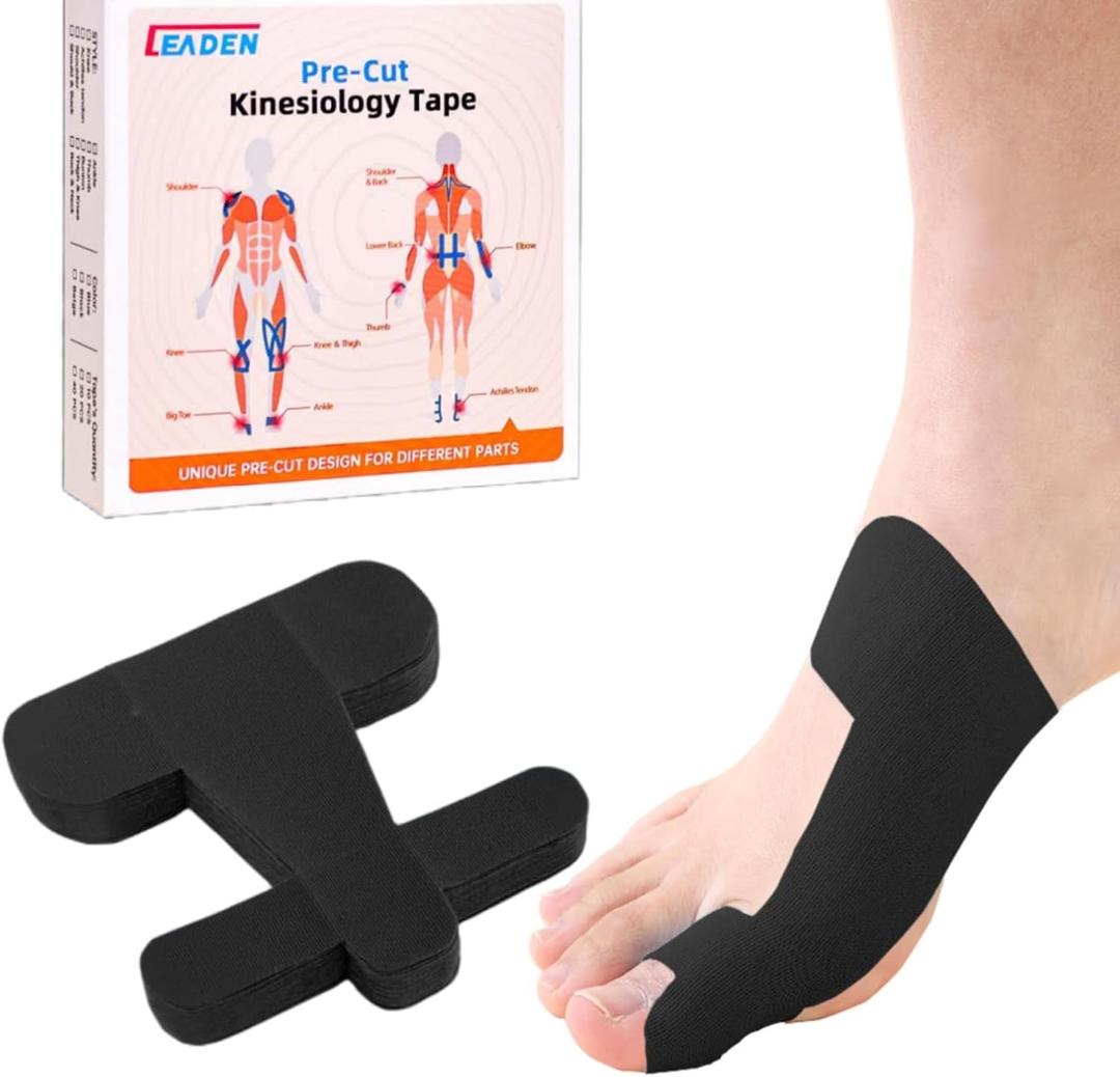 Precut Kinesiology Tape for Bunion, 40 Pcs, Bunion Corrector & Relief, Big Toe Support and Pain Relief, Breathable Hypoallergenic Latex-Free Tape (Black)