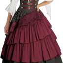 IWQBQ Women's Pirate Costume Retro Renaissance Cosutmes Women Layered Ruffle Viking Outfit Set(Z2886RDST, S)