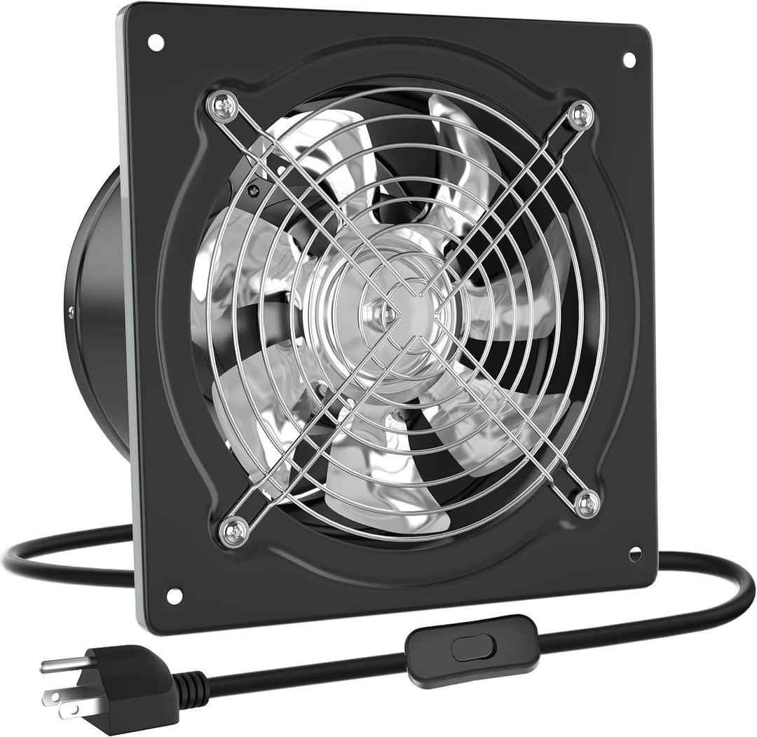 HG Power 6 Inch Exhaust Fan with Switch, Powerful Kitchen Exhaust Fan with Damper, Potable Window Exhaust Fans, Small Fume Extractor Ventilation Fan for Attic, Shop, Smoking Room, Garage (Black)