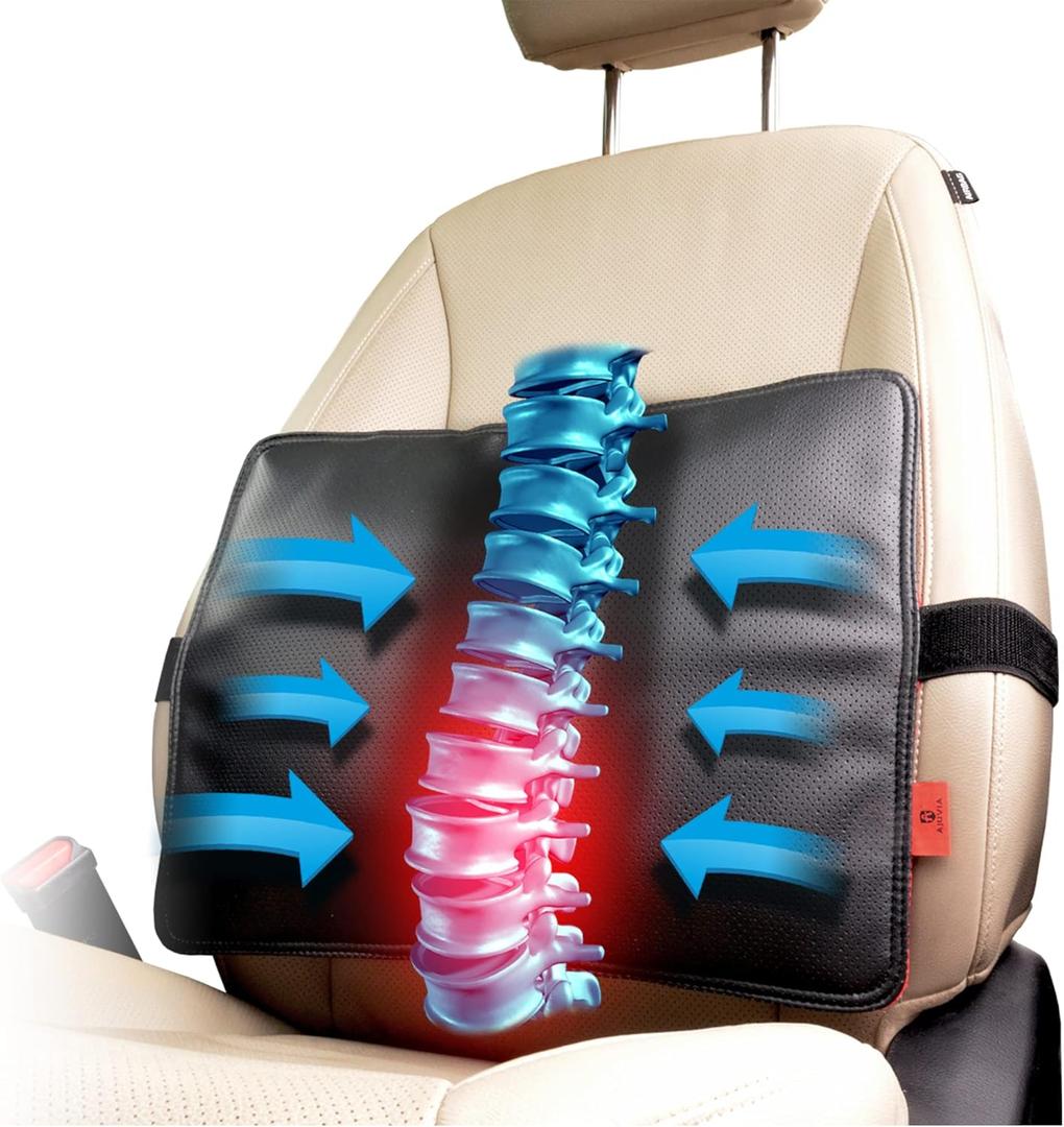 AJUVIA Back Vitalizer Lumbar Support Pillow, 3-Second Pain Relief, Premium Ergonomic Back Support for Office Chairs and Car Seats, Enhances Sitting Posture