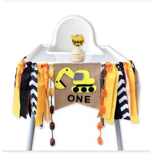 Construction Themed Highchair Banner for First Birthday Smash Cake Photo Shoot,Party Supplies and Decorations for Baby Boy's 1st Year Bday,Chair Garland for Picture Backdrop,Pre-assembles No Need DIY