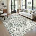 zesthome 5x7 Washable Rug-Stain Resistant Area Rugs for Living Room, Ultra-Thin Vintage Rugs, Non-Slip Backing Rug, Low Pile Large Area Rug, Boho Home Decor (Grey/Beige)
