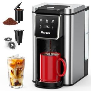 Horavie Single Serve Coffee Maker for K-Cups & Grounds, Hot & Iced Coffee Maker, Strong Button Feature, 6 to 14oz Brew Sizes, 50oz Removable Reservoir, Fit 6.5" Mugs, Stainless Steel, Black