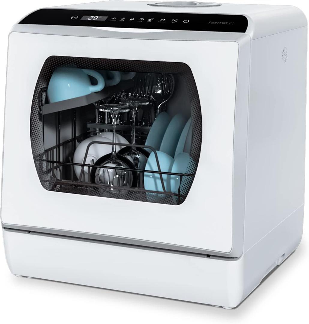 Hermitlux Countertop Portable Dishwasher, Built-in 5-Liter Water Tank