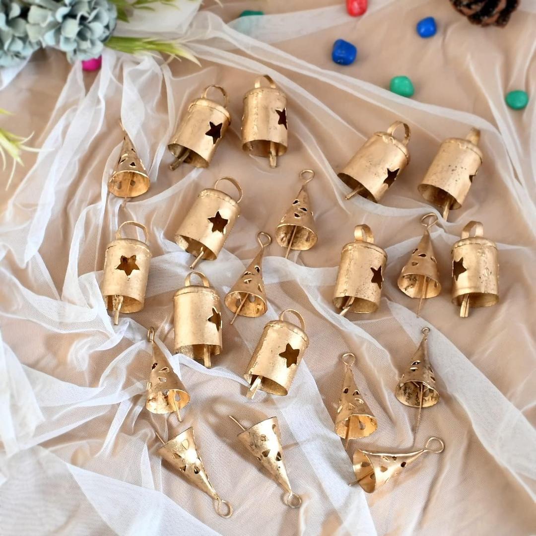 Soul Bells, Vintage Cutwork Iron Bells, Bohemian Decor, Indian Bells, Wind Chimes, Meditation, Christmas Bells, Bells for Decoration (Gold, 20)