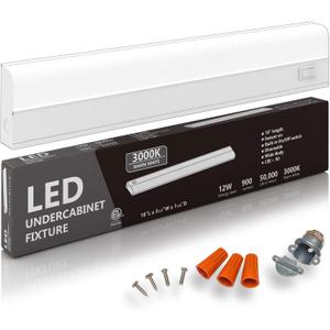 Hardwired LED Under Cabinet Task Lighting - 12 Watt, 18", Dimmable, CRI>90, 3000K (Warm White), Wide Body, Long Lasting Metal Base with Frost Lens