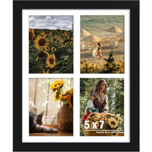 DUENPY 12x16 Picture Frame, 5x7 Collage Picture Frame, Displays Four 5x7 inch Photos, or 12x16 (Without Mat) for Available Horizontal Wall Mounting Display and Vertical, Black.