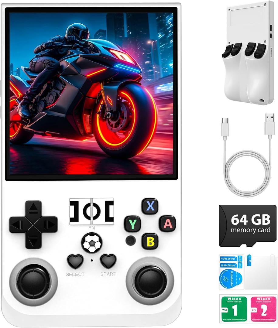 R36MAX Retro Handheld Game Console, 4.0 inch Retro Gaming Console with 64GB Memory, Portable Retro Video Games Console, 4000mAh Battery, Support 30+ Emulators, White