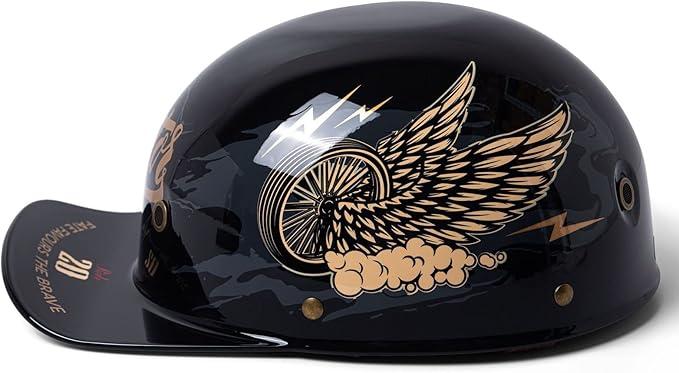 Vintage Retro Open Face Motorcycle Helmet Baseball Cap Half Helmets Fashion Street Adult Open Face Motorcycle Helmet Skull Cap Men Women for Moped Cap Jet Scooter, Flywheel, XL